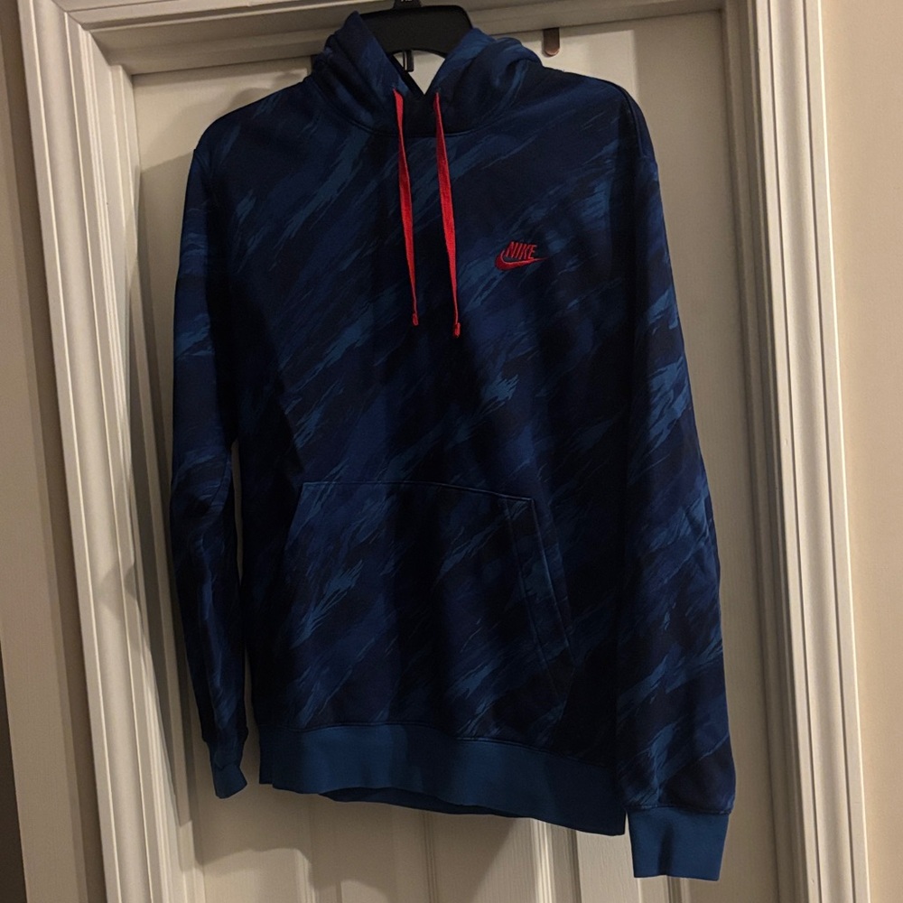 Nike Navy patterned hoodie with red Nike logo small